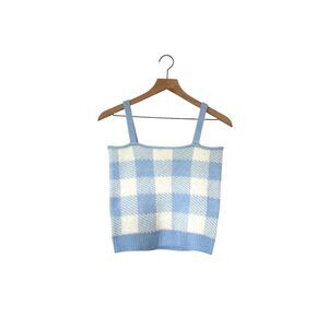 Willow & Wind Blue White Plaid Checkered Sweater Knit Tank Y2K Coquette Size S